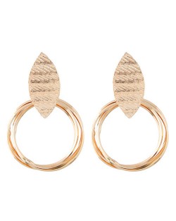 Alloy Leaf and Hoop Simple Design Fashion Costume Earrings - Golden