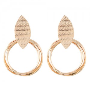 Alloy Leaf and Hoop Simple Design Fashion Costume Earrings - Golden