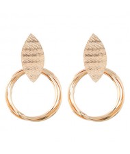 Alloy Leaf and Hoop Simple Design Fashion Costume Earrings - Golden