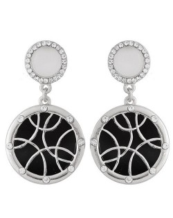 Rhinestone Embellished Cross-arcs Pattern Round Pendant Fashion Studs Earrings - Silver