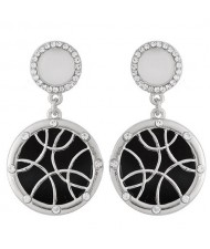Rhinestone Embellished Cross-arcs Pattern Round Pendant Fashion Studs Earrings - Silver