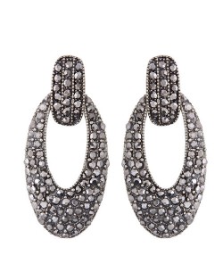 Shining Rhinestone Inlaid Hollow Waterdrops Design Fashion Studs Earrings - Vintage Silver