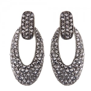 Shining Rhinestone Inlaid Hollow Waterdrops Design Fashion Studs Earrings - Vintage Silver
