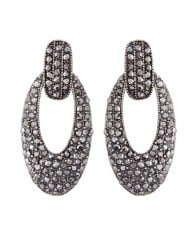 Shining Rhinestone Inlaid Hollow Waterdrops Design Fashion Studs Earrings - Vintage Silver