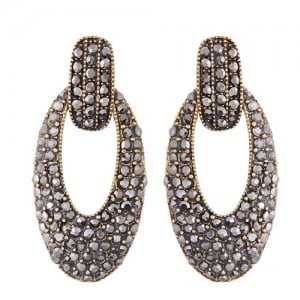 Shining Rhinestone Inlaid Hollow Waterdrops Design Fashion Studs Earrings - Vintage Copper