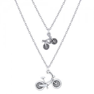 Bicycles Pendants Dual Layers High Fashion Costume Necklace