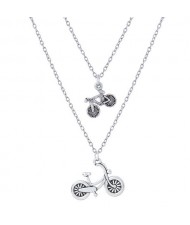 Bicycles Pendants Dual Layers High Fashion Costume Necklace