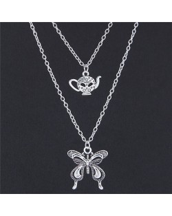 Magic Lantern and Butterfly Pendants Dual Layer Alloy Fashion Necklace