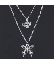 Magic Lantern and Butterfly Pendants Dual Layer Alloy Fashion Necklace