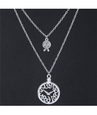 Strawhat and Hollow Clock Pendants Dual Layers Women Fashion Necklace