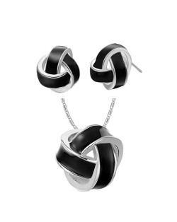 Elegant Weaving Balls Design Women Fashion Necklace and Earrings Set - Black and Silver