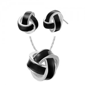 Elegant Weaving Balls Design Women Fashion Necklace and Earrings Set - Black and Silver