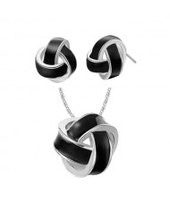 Elegant Weaving Balls Design Women Fashion Necklace and Earrings Set - Black and Silver