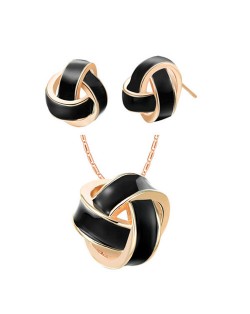 Elegant Weaving Balls Design Women Fashion Necklace and Earrings Set - Black and Golden