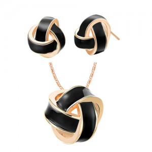 Elegant Weaving Balls Design Women Fashion Necklace and Earrings Set - Black and Golden