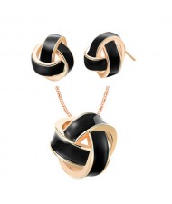 Elegant Weaving Balls Design Women Fashion Necklace and Earrings Set - Black and Golden