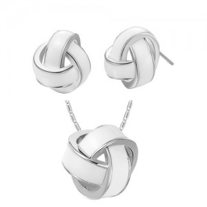 Elegant Weaving Balls Design Women Fashion Necklace and Earrings Set - White and Silver