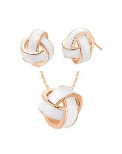 Elegant Weaving Balls Design Women Fashion Necklace and Earrings Set - White and Golden