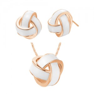 Elegant Weaving Balls Design Women Fashion Necklace and Earrings Set - White and Golden