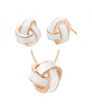 Elegant Weaving Balls Design Women Fashion Necklace and Earrings Set - White and Golden
