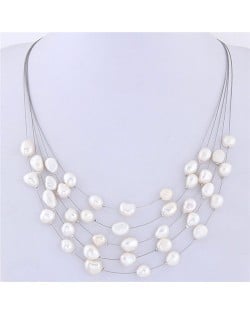 Graceful Natural Pearl Multi-layer Women Costume Necklace - White