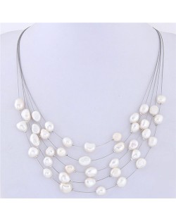 Graceful Natural Pearl Multi-layer Women Costume Necklace - White