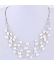 Graceful Natural Pearl Multi-layer Women Costume Necklace - White