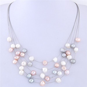 Graceful Natural Pearl Multi-layer Women Costume Necklace - Multicolor