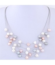 Graceful Natural Pearl Multi-layer Women Costume Necklace - Multicolor