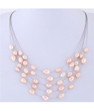 Graceful Natural Pearl Multi-layer Women Costume Necklace - Champagne