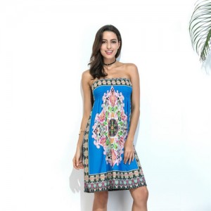 Silky Floral Printing Wrap Chest One-piece Women Dress - Color 5