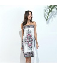 Silky Floral Printing Wrap Chest One-piece Women Dress - Color 6