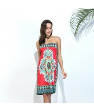 Silky Floral Printing Wrap Chest One-piece Women Dress - Color 8