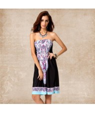 Silky Floral Printing Wrap Chest One-piece Women Dress - Color 10