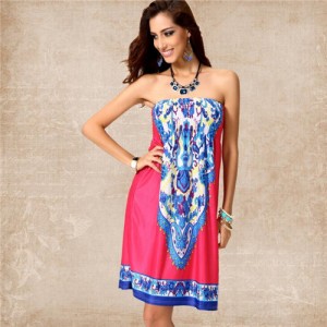 Silky Floral Printing Wrap Chest One-piece Women Dress - Color 12