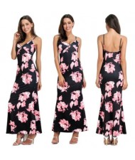 Flowers Printing Straps High Fashion Women One-piece Dress - Pink