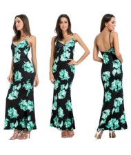 Flowers Printing Straps High Fashion Women One-piece Dress - Green