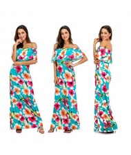 Summer Flowers Printing Beach Style Wrap Chest Flouncing Design One-piece Women Long Dress
