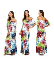 Coconut Trees Printing Wrap Chest Flouncing Design One-piece Women Long Dress
