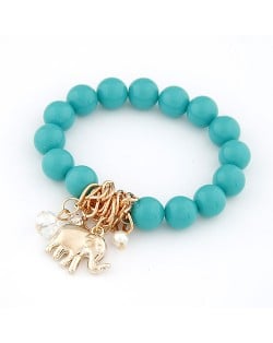 Korean Fashion Baby Elephant Pendant Balls Elastic Bracelet - Blue