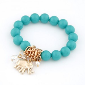 Korean Fashion Baby Elephant Pendant Balls Elastic Bracelet - Blue