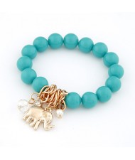 Korean Fashion Baby Elephant Pendant Balls Elastic Bracelet - Blue