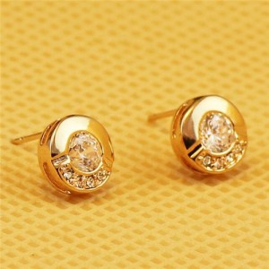 Rhinestone Embellished Round 18k Rose Gold Stud Earrings