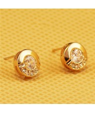 Rhinestone Embellished Round 18k Rose Gold Stud Earrings