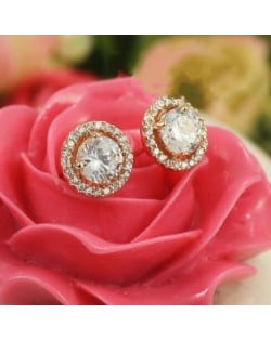 Shining Rhinestone Floral Design 18k Rose Gold Stud Earrings