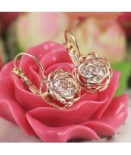 Crystal Inlaid Hollow Roses Design 18k Rose Gold Earrings