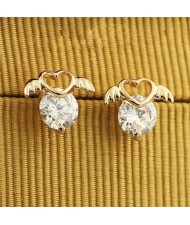 Rhinestone Inlaid Angel Heart Design 18k Rose Gold Ear Studs