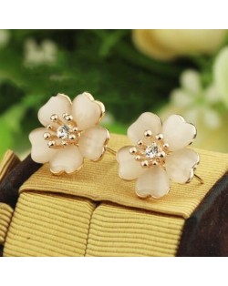 Rhinestone and Opal Vivid Dimensional Flower Design 18k Rose Gold Earrings