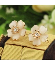 Rhinestone and Opal Vivid Dimensional Flower Design 18k Rose Gold Earrings