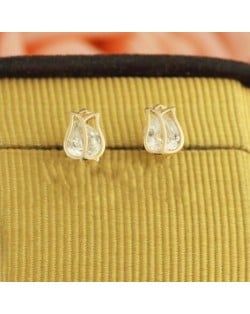 Crystal Inlaid Tulip 18k Rose Gold Ear Studs